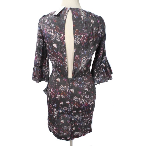 H&M Shimmery Gray & Multicolor Abstract Ruffled Open Back Dress NWT Size 4 - Picture 3 of 5